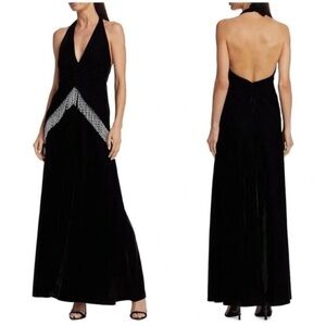 Patbo Plunge Velvet Beaded Fringe Maxi Dress NWT
